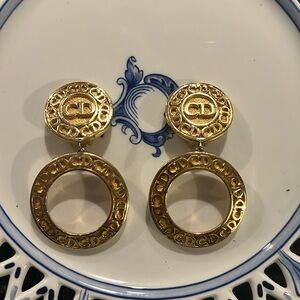 Christian Dior Vintage CD Logo Clip-On Earrings